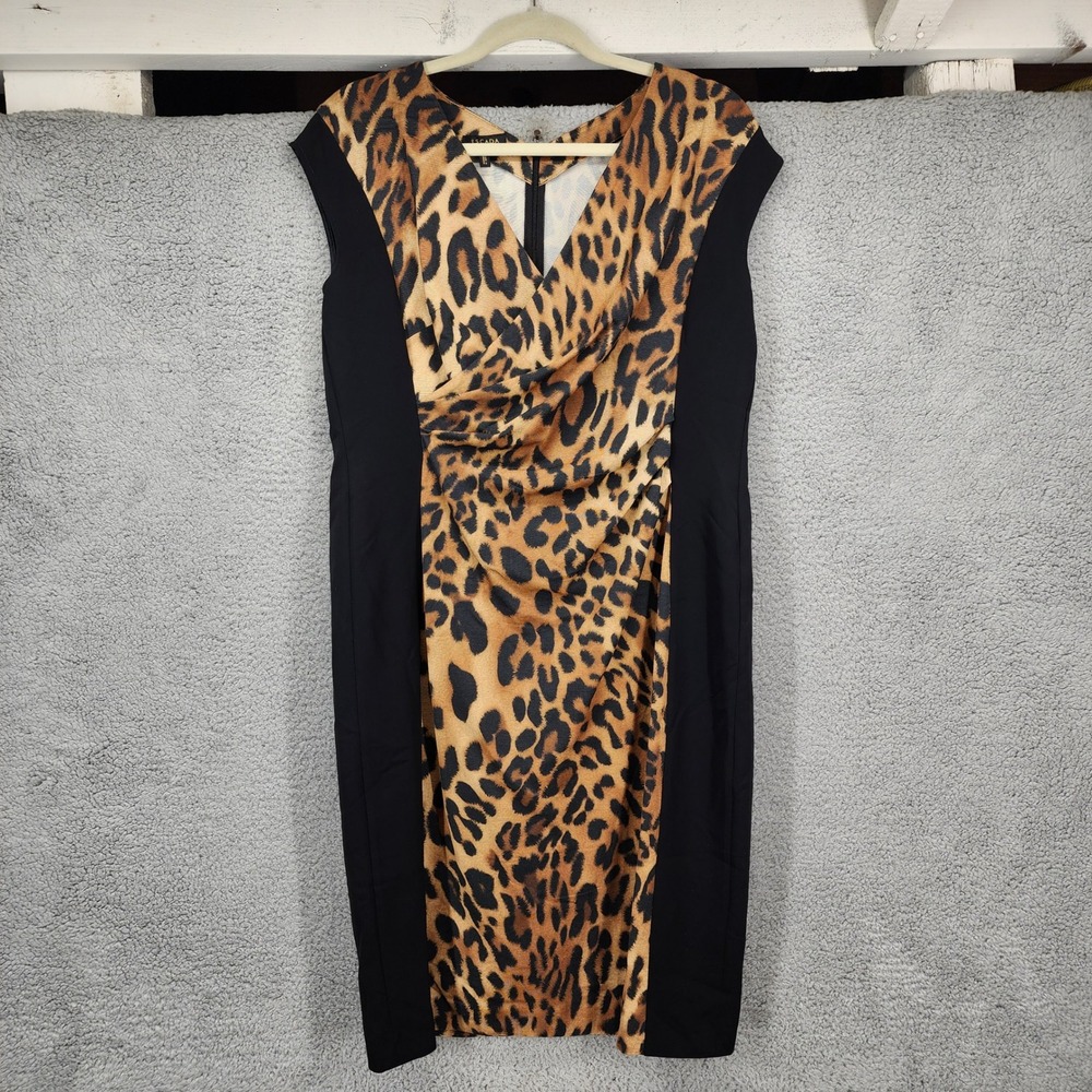 Escada Darlita Leopard Print Sheath Dress Black Panels Sleeveless Sz‎ 42 (US 12)